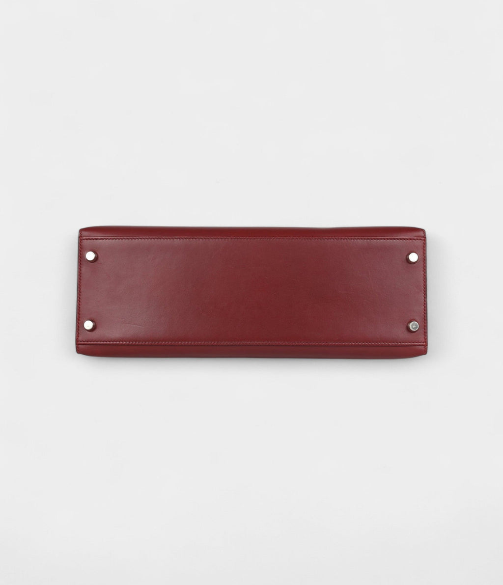Vintage Hermes Kelly 32 Rouge H Box Palladium Hardware