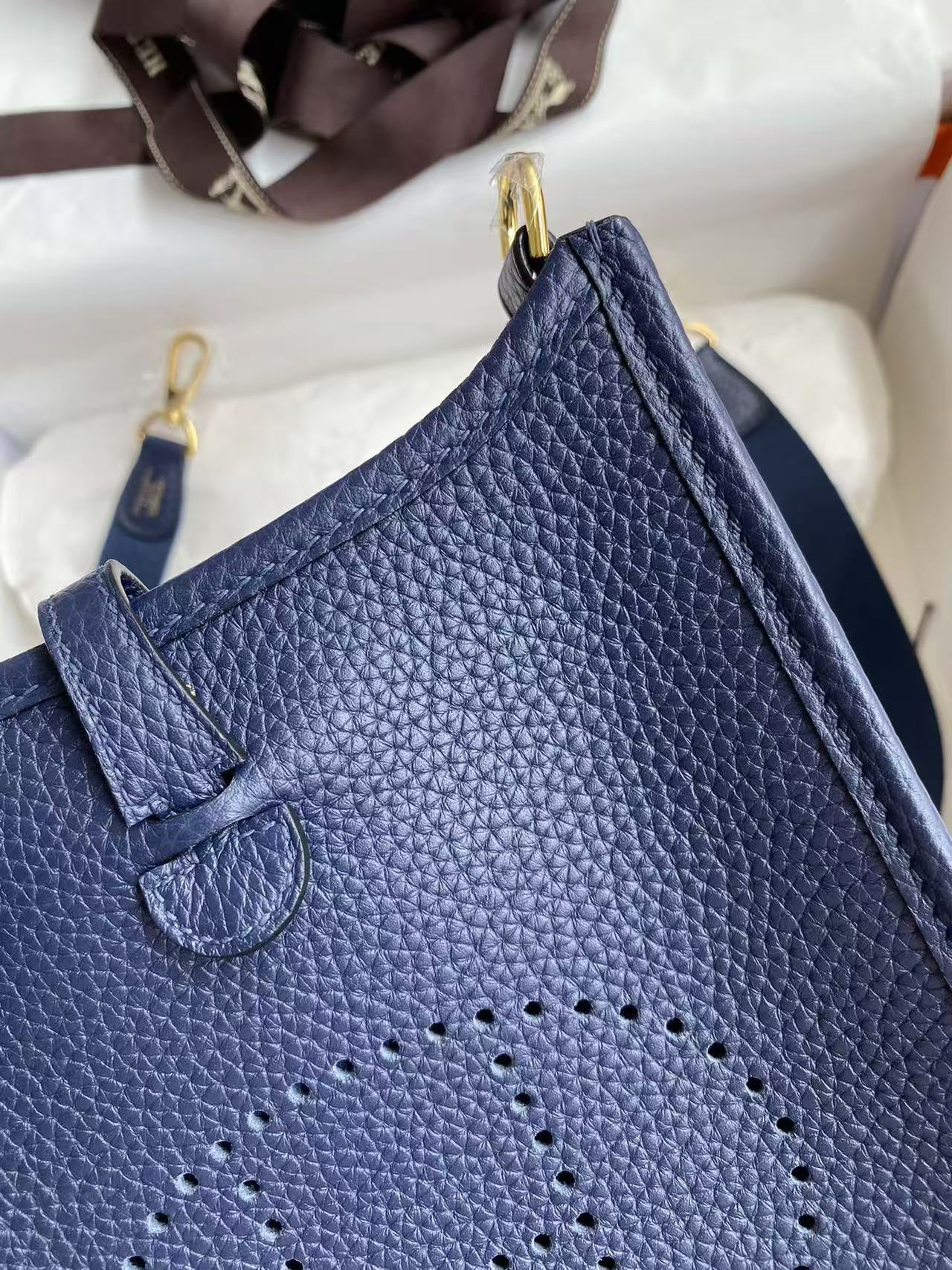 Hermès Evelyne TPM Dark blue  18cm Clemence Gold Hardware