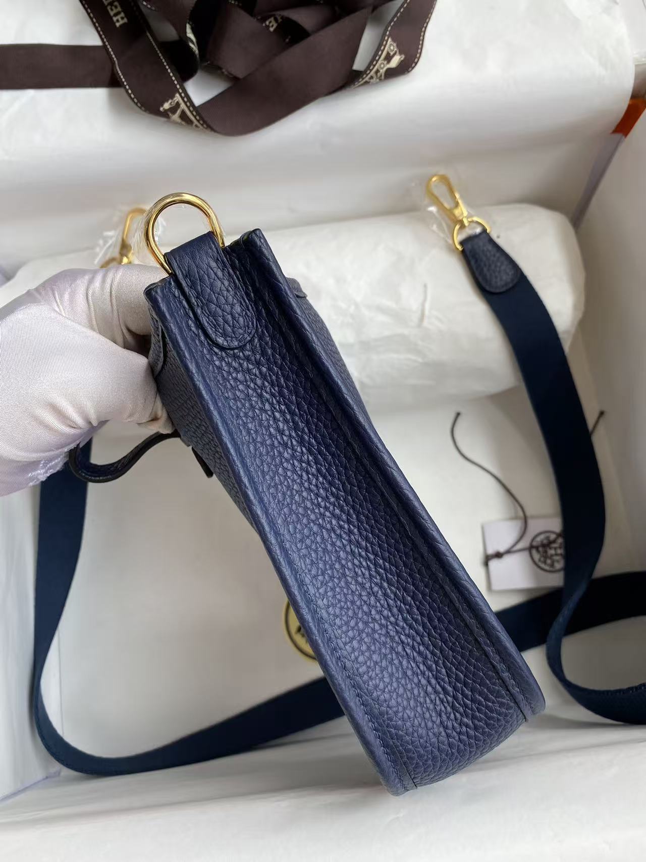 Hermès Evelyne TPM Dark blue  18cm Clemence Gold Hardware